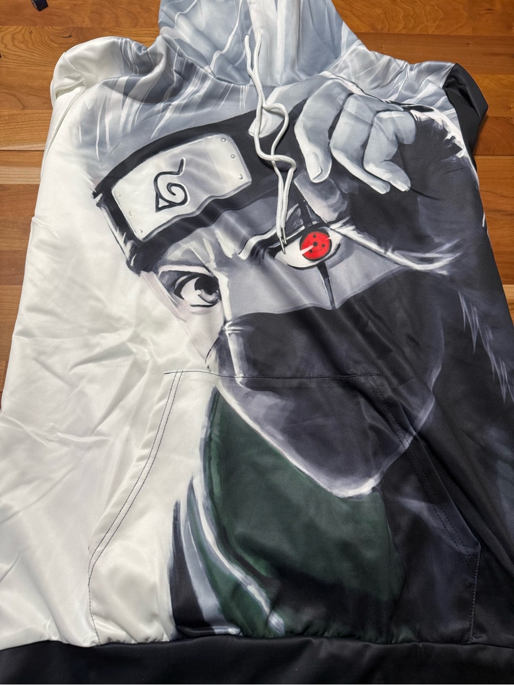 Amazon White, Black & Green Anime Graphic Hoodie